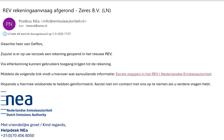 Account in registry REV